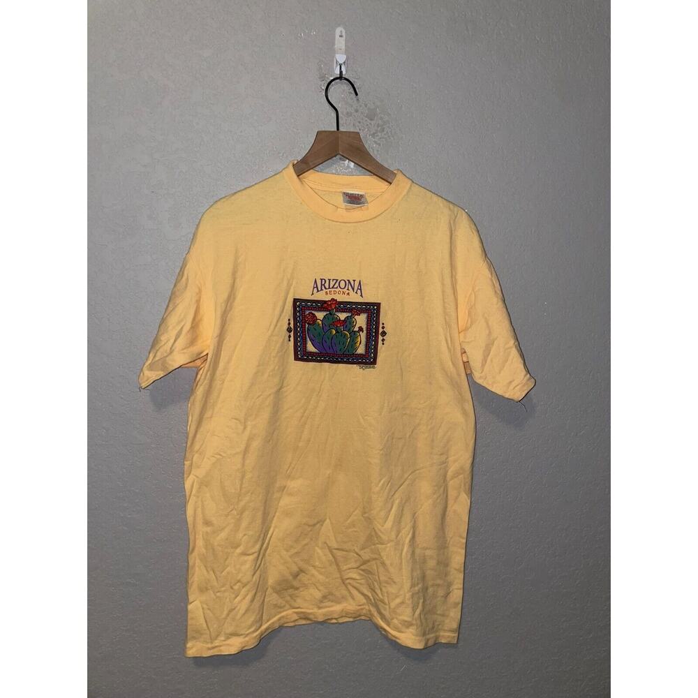 Vintage Sedona Shirt Arizona Cactus Wild West Graphic Yellow 90s Tee VTG Large